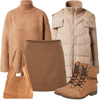 Outfit s Hnědá/Khaki/Béžová Krátká Sukně/Moderní Sukně/Zimní Sukně/Sukně Pro Vysokou Školu/Sukně Pro Školní Uniformu/70tá Léta Minisukně/60tého Léta Sukně yas "Perfektní na zimu"