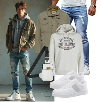 Stehkragen Outfit mit Khaki/Dunkelgrün/Braun/Grün Übergangsjacke/Sommerjacke/Trekkingjacke/Uniformjacke/Militärjacke/Nachhaltige Jacke/Wachsjacke/Cargojacke Camel Active "Freizeit Outfit"