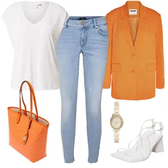 Outfit mit Orange/Gelb Boyfriend Blazer/Lederjacke/Baumwoll ­Blazer/Oversize Blazer/Lederjacke für Männer Noisy may "Schicker Freizeitlook"
