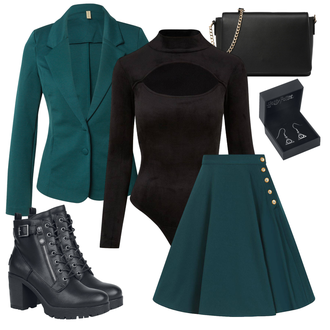 Rock Outfits Lang mit Schwarz/Rosa/Weiß Umhängetasche/Baguette-Tasche/Tragetasche/Clutch/Schultertasche/Brieftasche/Kleine Tasche/Schulranzen/Schultertasche About You "Herbstlicher Look"