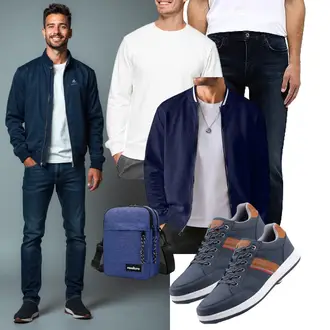 Laufen Winter Outfit mit Dunkelblau/Blau Nylonjacke/Sommerjacke/Laufjacke/Kunstfaserjacke/Wendejacke/Samtjacke/Bomberjacke/Uniformjacke/Cordjacke JMIERR "Freizeit Outfit"Look: Wandern, Laufen, Freizeit, Trekking, Tennis, Joggen, Reiten