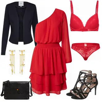 Outfit mit Schwarz High Heel/Sandalette Bullboxer "Roter Abendlook"