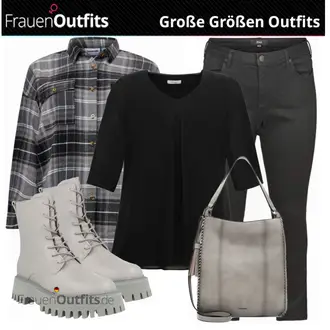Jeans Outfit mit Schwarz Jeans Bluse/Jeans-Blazer/Hose Große Größe Zizzi "Mode für Mollige"