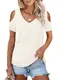 Beluring Damen Kurzarm Bluse Sommer V-Ausschnitt Oberteile Cold Shoulder Tunika Bluse Champagner S