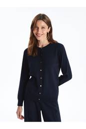 Crew Neck Plain Long Sleeve Women's Knitwear Cardigan