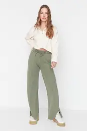 Khaki starinski/zbledeli uinek iroka noga / iroka noga normalni pas tanke pletene trenirke