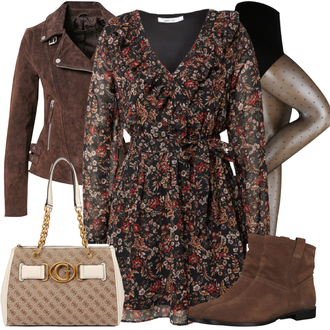 Outfit mit Schwarz/Rosa/Rot/Braun/Orange Blusenkleid/Herbstkleid/Langärmliges Winterkleid/Bedrucktes Kleid/Wickelkleid About You "Outfit für den Herbst"