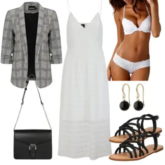 Outfit mit Grau/Weiß/Creme Kleid Große Größe/Baumwollkleid/Trägerkleid/Langes Sommerkleid/Maxikleid/Musselin Kleid VERO MODA "Perfekt für den Sommer"