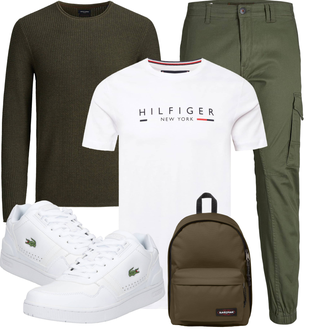 Outfit mit Weiß/Silber/Mischfarben Bluse Große Größe/Shirt & Top Große Größe/Kurzarm T-Shirt/Ausgefallenes T-shirt/Print Shirt/Sport-T-Shirt/Shirt/T-Shirt Spruch/Funktions T-Shirt/Umstands T-Shirt/Casual T-Shirt Tommy Hilfiger "Perfekt für die Freizeit"