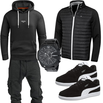 Gothic Outfit mit Dunkelgrau/Schwarz/Grau Kapuzenpullover/Vintage Hoodie/Ausgefallener Hoodie/Partner Hoodie/Hoodie/Unisex Hoodie/Sport Hoodie Grin&Bear "Cool Outfit"Look: Zuhause, Moderne, Premium, Casual, Gothic, Skater, Rap, Unisex