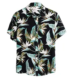 Onsoyours Herren Hemd mit Muster Kurzarmhemd Oversize Shirt Männer Shirts Bunte Herrenhemden Casual Locker 3D Gedruckt Sommerhemden Kent Kragen Hawaiihemd J Schwarz M