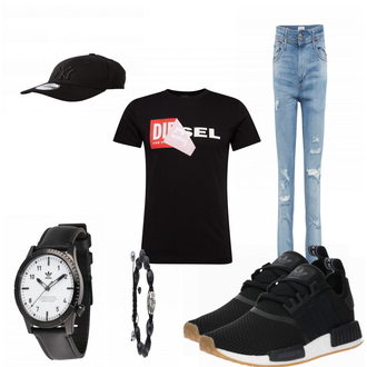 Outfit mit Weiß/Blau Sneaker Adidas Originals "Harmon"