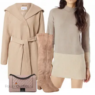 Outfit mit Braun/Beige Overknee Stiefel/Flache Overknee Stiefel/Kniehoher Stiefel/Leder Overknee Stiefel/Langer Stiefel About You "Modisches Freizeit Outfit"