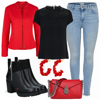 Outfit mit Schwarz Lederjacke/Biker Boot/Chelsea Boot/Flache Stiefelette/Leder Stiefelette/Gummistiefelette Only "Perfekt für den Herbst"