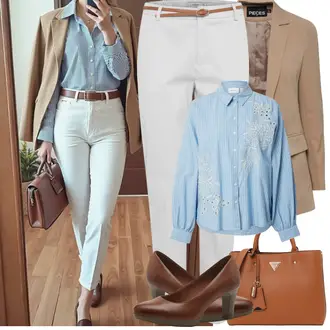 Outfit sa Siva/Kaki/Bijela Hlača Velika Veličina B.young "Proljetni Outfit"
