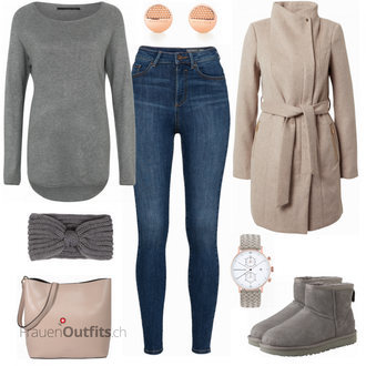 Outfit mit Grau Stiefel UGG "Warmer Freizeitlook"
