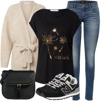 574 Outfit s Černá Teniska/Zimní bota/Nízká bota na podpatku New Balance "Stylový look na jaro"