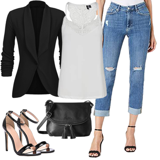 High Heels Outfit mit Schwarz/Weiß/Rosa/Gold/Braun Schaftsandale/Spangenschuh/Riemchen Sandale/High Heel/Spangenpump/Sandalen Mit Absatz/Sandalette JOEupin "Schöner Sommer Look"