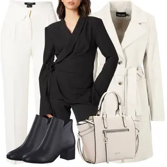 Outfit mit Weiß/Beige/Creme/Khaki Gerade Hose/Hose mit Schlitz/Musselin Hose/High Waist Hose/Anzughose/Bügelfaltenhose/Karottenhose/Caprihose/3/4 Hose Karen Millen "Praktisches Business Outfit"