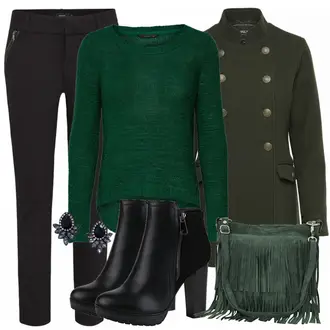 Mit Fransen Outfit mit Schwarz Lederjacke/Stiefel Mit Reißverschluss/High Heels Stiefel/Plateaustiefelette/Leder Stiefelette/Gefütterte Stiefelette/Klassische Stiefelette Stiefelparadies "green"