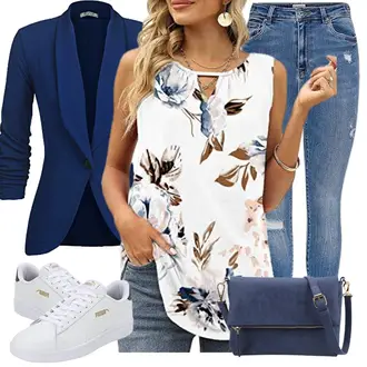 Stil, Western Outfit mit Dunkelblau Kurzblazer/Strick­blazer/Lederjacke/Blazerjacke/Lässiger Blazer/Blusenblazer/Eleganter Blazer Unibelle "Sommer Look für modische Frauen"Look: Stil, Uni, Workwear, Festlich, Goa, Sportlich, Casual, Elegant, Büro, Business, Edel, Classic