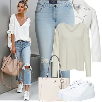 Veći brojevi Potvrda Gost Outfit sa Kaki/Svjetlozelena/Krem/Bež/Bijela Pletivo Veći Broj Only "Proljetni Outfit"Look: Koncer, Gala, Potvrda, Brvnare, Škola