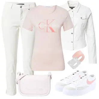 Große Größen Outfit mit Weiß/Creme Shirtjacke/Jeansjacke/Frühlingsjacke/Kurze Jeansjacke/Crop Jacke/Sommerjacke/Kurzjacke/Bluse Große Größe Comma "Alltagsoutfit"