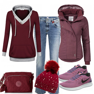 Winter Outfits Lang/Maxi mit Rot Hoodie "Fit"
