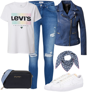 Outfit mit Blau/Grau/Dunkelblau/Hellblau Bandana/Schal About You "Cooles Herbst Outfit"