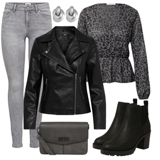 Outfit mit Schwarz Chelsea Boot/Lederjacke/Leder Stiefelette/Gefütterte Stiefelette/Gummistiefelette Only "Toller Look für die Freizeit"