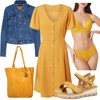 Mollige Outfit mit Gelb Kleid Große Größe/Kleid mit Gürtel/Lässiges Kleid/Cord Kleid/Jerseykleid/Kleid Standesamt-gast/Sommerkleid/Wickelkleid Only "Perfekt für die Freizeit"