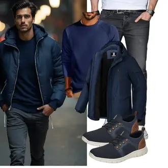 Outfit mit Blau/Dunkelblau/Hellblau Wasserdichte Jacke/Winterjacke/Segeljacke/Wanderjacke/Winter Parka/2in1 Jacke/Funktionsjacke/Trekkingjacke "Freizeit Outfit"