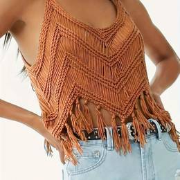 Targeted Development Of Women's Knitted Fringe Camisole With For Summer Beach Wear.