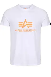 Alpha Industries T-Shirt Basic viele Farben (M, White/Neon Orange)