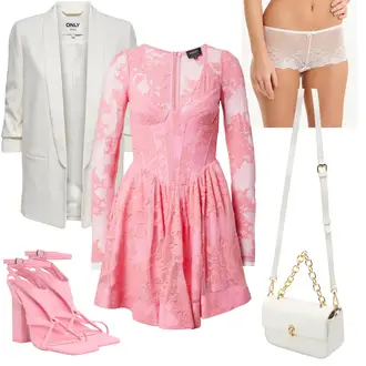 Outfit mit Rosa Spitzenkleid/Kleid Für Konfirmation/Langärmliges Kleid/Nicki Kleid/Retrokleid/Rock''n''roll Kleid/SkaterKleid Bardot "Abendlook mit Spitze"