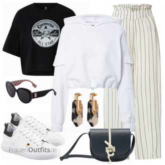 Outfit mit Schwarz/Weiß/Rosa/Creme/Hellblau Oversized Zip Hoodie/Sport Sweatshirt/Hoodie/Ausgefallener Hoodie/Strick Hoodie/Unisex Hoodie/Vintage Hoodie/Half-zip Hoodie/Sport Hoodie/Sweatjacke Urban Classics "Stilvoller Look für die Freizeit"