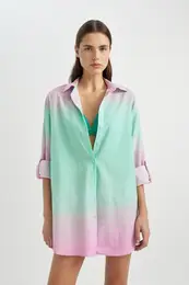 Fall In Love Regular Fit Patterned Poplin Beach Shirt