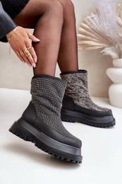 FS1 Embellished Snow Boots On Platform And Flat Heel Black Avivina