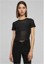 Women's short mesh T-shirt in black color
