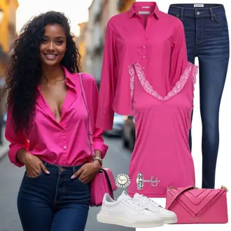Blouse outfits Eleganten mit Roza Torbica za čez ramo/Torba za čez ramo/Mini torbica/Torbica za mobilni telefon/Satchel torba/Torba za čez ramo DeFacto, Srebrna Uhanček tous "Lepa Pomladna Oblačila"Look: Estetski, Eleganten, Klasična, Plemenita, Mehko, Fancy, Fina, Preproste, Vintage, Kolo, Transparent, Seksi, Pretakajoče, Škorpijon, Princesa, Retro, 80. leta