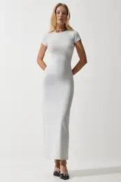 Happiness stanbul Women's Stone Crew Neck Wraparound Sandy Knitted Dress
