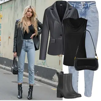 Mit Absatz Outfit mit Schwarz Gefütterte Stiefelette/Leder Stiefelette/Lederjacke/Chelsea Boot Amazon Essentials "Perfekt Look für den Winter"
