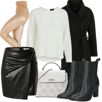 Outfit s Krémová/Bílá Halenkový Top/Halenka s Dlouhým Rukávem/Slip-on Halenka/Halenka se Stojatým Límcem/Kožená bunda pro muže/Crash blůza/Dětská hračka/Sportovní Halenka/Mušelínová Halenka/Blůza s nášivkou na lokti Object "Podzimní Outfit"