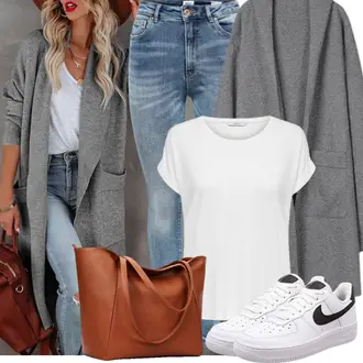 Herbst Outfits Coole mit Dunkelgrau/Grau/Hellgrau Herbstjacke/Schlupfjacke/Langjacke FUPODD "Modisches Freizeit Outfit"Look: Elegant, Sportlich, Schick, Western, Outdoor, Stil, Teddy, Coole, Uni, Mom, Smart Casual