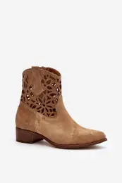 Prsvitn kotnkov kovbojky se zvenou podpatkem z semie Zazoo 3404 Beige