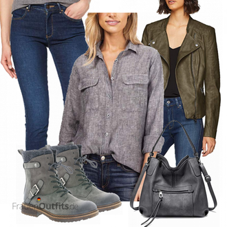 Outfit mit Grau/DunkelGrün/Grün/Blau Winter Stiefel/Wasserdichter Stiefel/Winterschuh/Gefütterte Stiefelette/MotorradStiefel/Winter Stiefelette/SchnürStiefelette/Biker Boot/SpringerStiefel Rieker "Rieker Stiefel"
