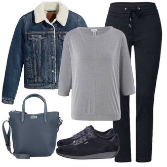 Vintage Outfit mit Blau/Creme Übergangsjacke levis "Praktischer Look"Look: Rap, Schick, Sportlich, 70er, Egirl, Workwear, Vintage, Garten, Empire
