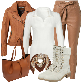 Outfit mit Grau/Weiß Poloshirt Lascana "Herbstlicher Look"