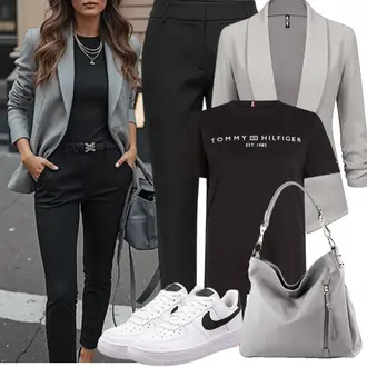 Elegant Outfit mit Grau/Beige/Hellgrau/Braun/Khaki Lederjacke für Männer/Boyfriend Blazer/Strick­blazer/Blazerjacke/Longblazer/Lederjacke/Lässiger Blazer/Kurzblazer/Blusenblazer/Eleganter Blazer Lock and Love "Perfektes Büro Outfit"Look: Casual, Büro, Edel, Classic, Smart Casual, Elegant, 20er Jahre