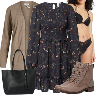 Outfit s Hnědá/Béžová/Šedá Zavinovací svetr/Vlněný kardigán/Svetr s podšívkou/Zimní svetr/Kašmírový kardigán/Bavlněný svetr/Svetr kroj/Dlouhé Kardigany Object "Outfity na zimu"